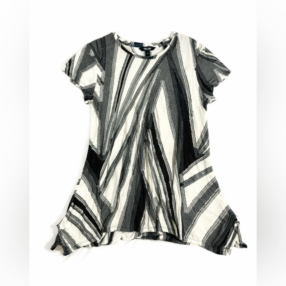 Simply Vera Vera Wang Womens Medium Geometric Striped Top Asymmetrical Hem Boho - Picture 2 of 9